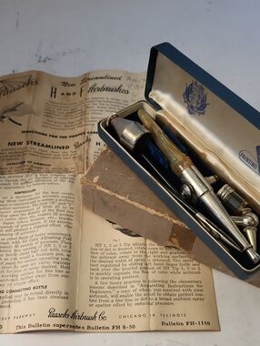 1950s Paasche Type H Airbrush Kit-Incomplete And Drafting Tools AS IS
